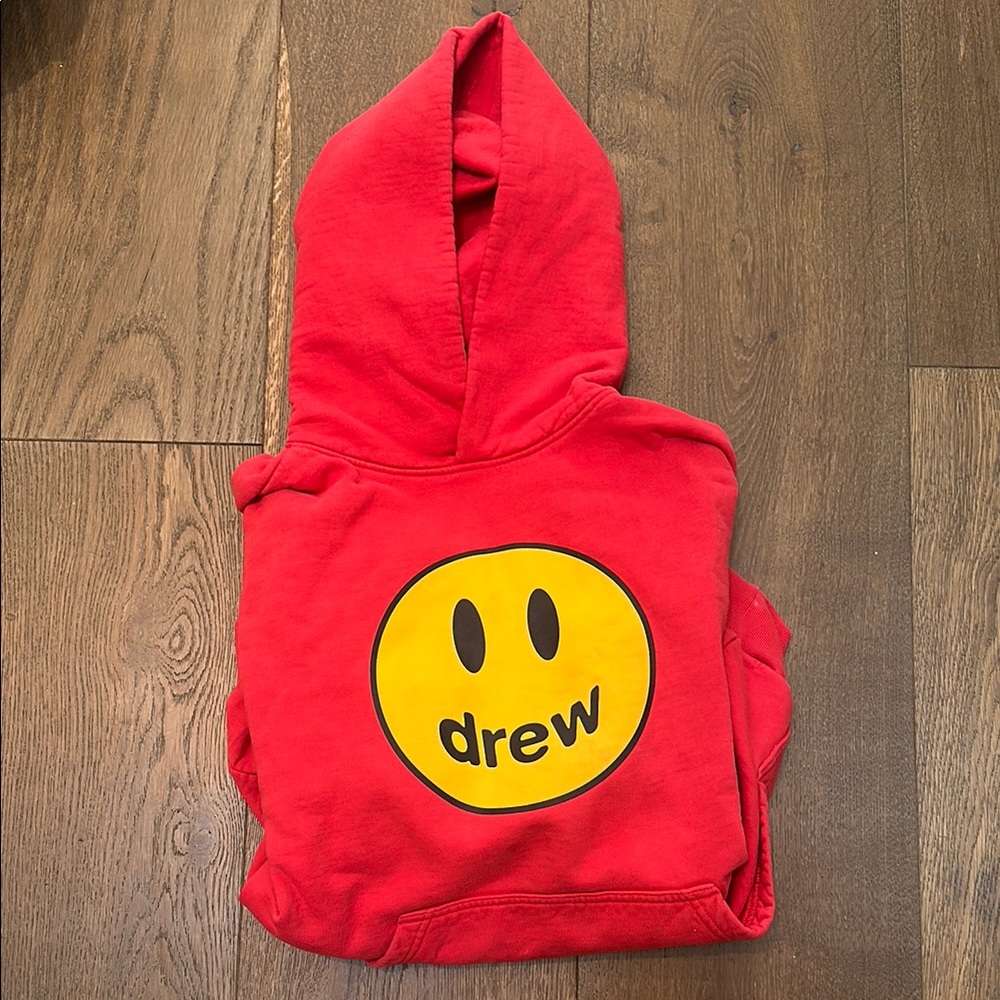 Drew Red Hoodie with Smiley Face
